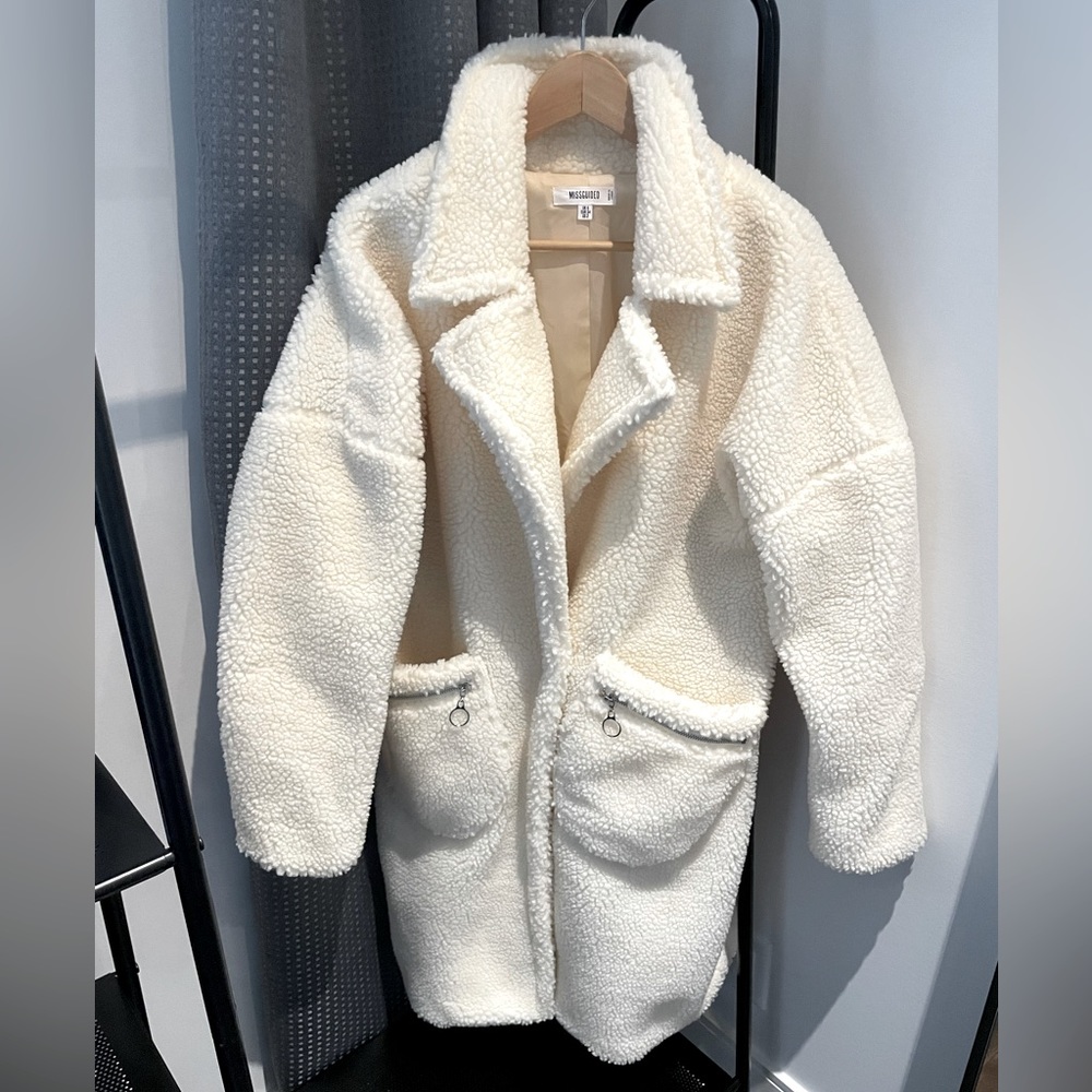Cream Borg Teddy Zip Pocket Coat